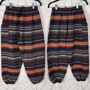 Unbranded Colorful Stripe Woven Pull On High Rise Balloon Leg Pants